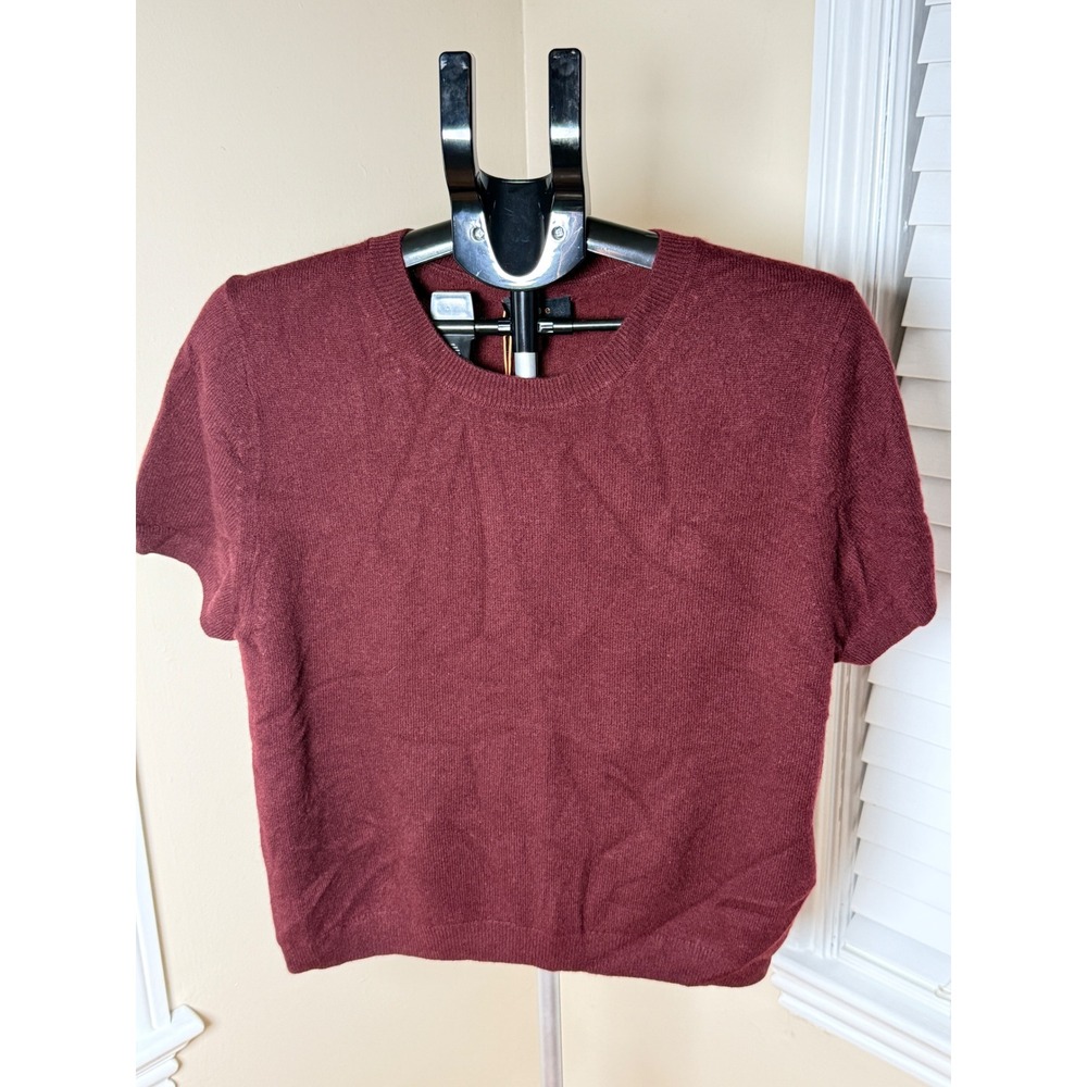 Quince Mongolian Cashmere Tee Rich Burgundy Short Sleeve Sweater XL NWT